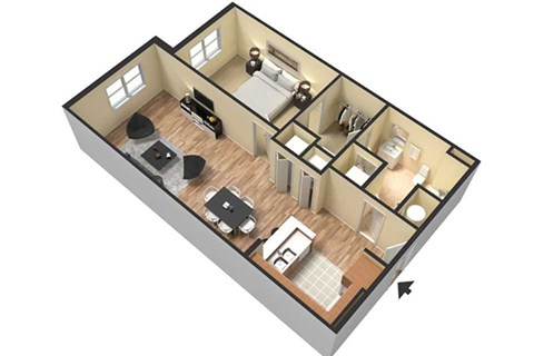 a floor plan of a small apartment with a kitchen and a living room